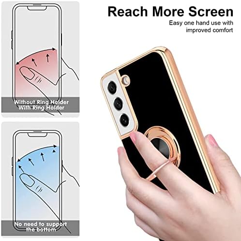 Urarssa Samsung Galaxy S21 Phone Case Electroplated Magnetic Ring Holder 360 Degree with Rotation Finger Car Holder Shockproof Case Cover for Samsung S21 5G-Black