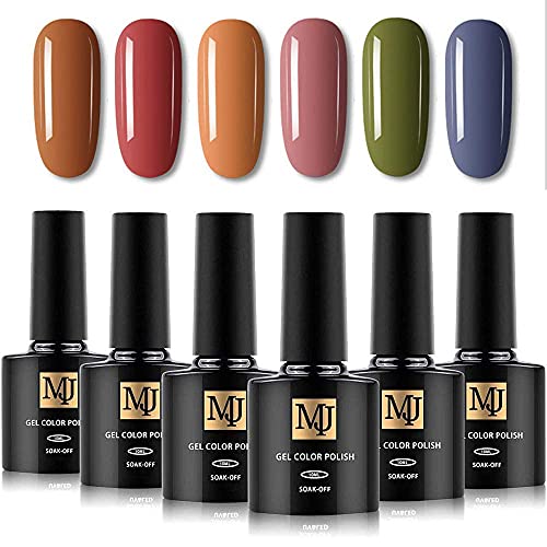Yelna Nail Polish Set, 6 Colors 0.33 ounce/bottle, Caramel Gray Pink Green Fall Color Vegan UV LED Gel Nail Polish, Gel Nail Kit for Salon, Halloween