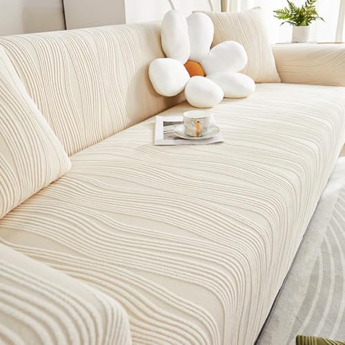 Thick Sofa Cover Stretch Couch Cover غطاء كنب All-inclusive Couch Protector Anti-Slip waterproof Sofa Protector with Elastic Band Furniture Protector for Dogs Pets Cats (Cream Colour 190-230cm)