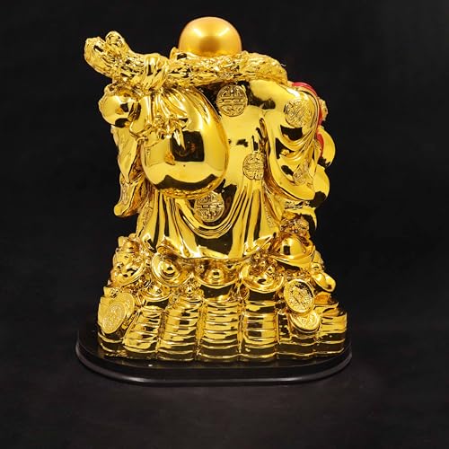 Image of Spillbox Resin Golden Happy man Statue|Laughing Buddha|Feng Shui|Show Piece|Gift Item |Vastu|Decorative Showpiece for Home Decor|Office Desk Table (Happy Man with 3 Coin Big)