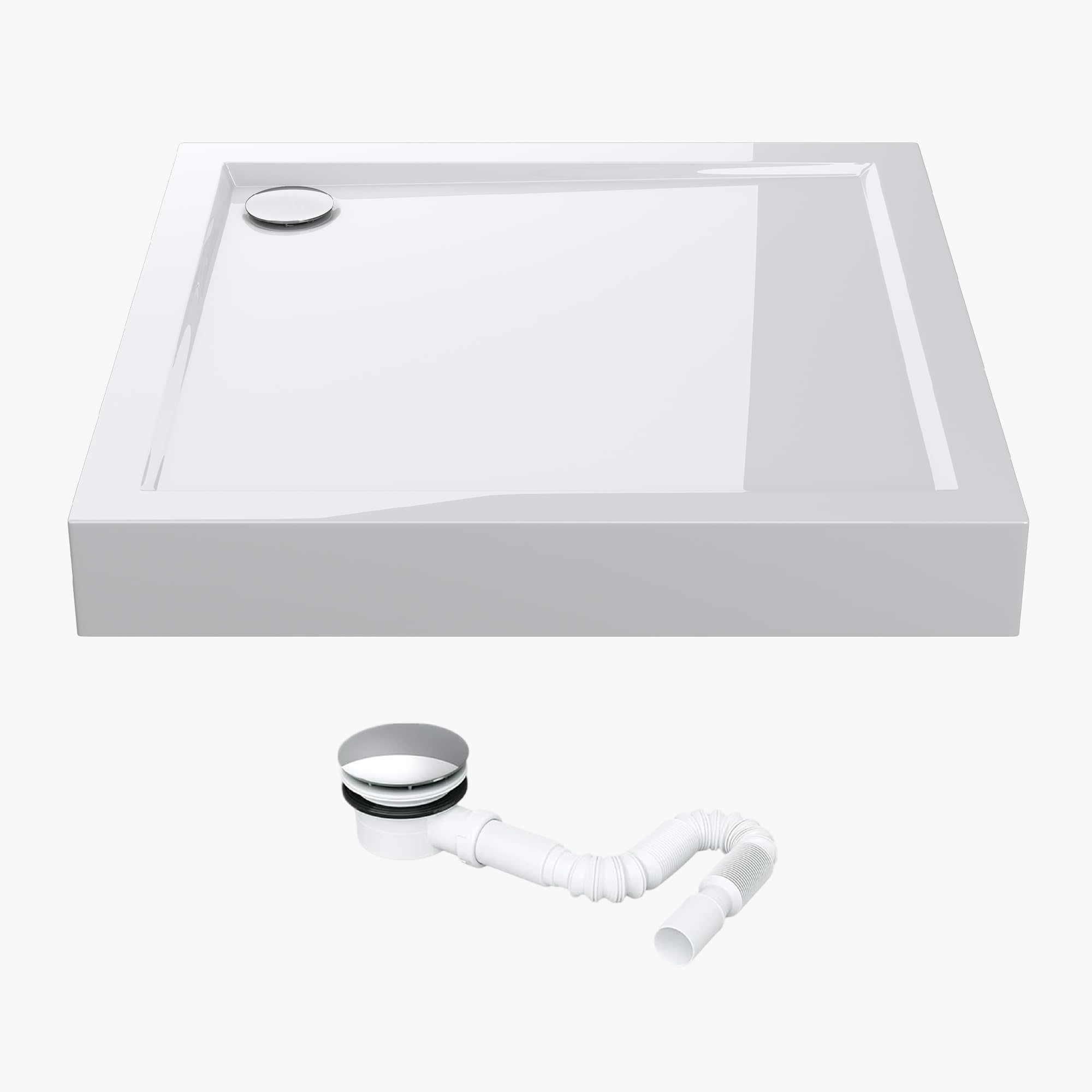 Mai & Mai Piatto Doccia con Piletta 80x80x14cm, Piletta di Scarico (AL01) | Piatto Doccia Quadrato Faro1H in Acrilico, Bianco