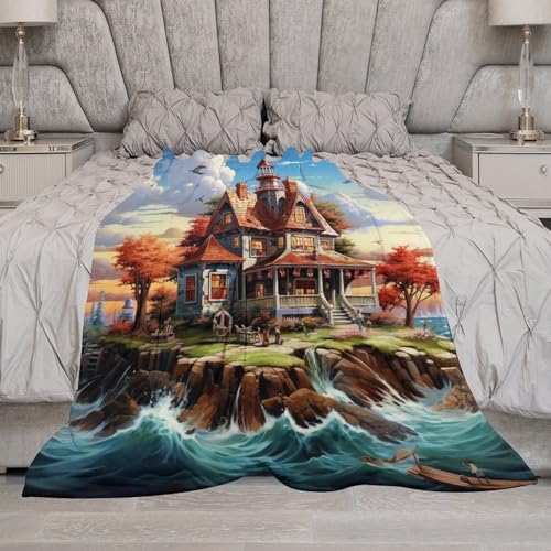Manta de franela para sofá de 100x130 cm con diseño 3D de cabaña 7