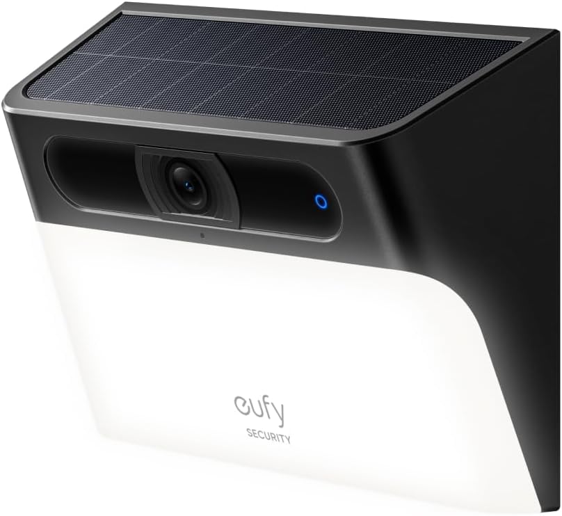 eufy Security Solar Wall Light Cam S120, cámara de seguridad solar, cámara inalámbrica para exteriores, Forever Power, luz activada por movimiento, detección de IA, IP65 a prueba de agua, foco, sin tarifa mensual (renovado