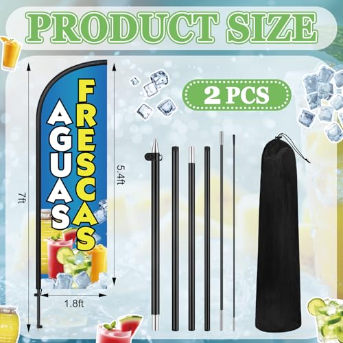 Image of Remagr 2 Pack Aguas Frescas Feather Flag 7 ft Advertising Swooper Flag Sign Windless Aguas Frescas Banner with Pole Kit and Ground Stake for Businesses Restaurants Outside Ground