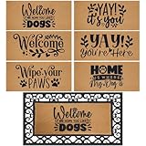 Breling 6 Pcs Funny Door Mat Interchangeable Doormat Inserts Entrance Welcome Mats 22 x 10 Inches Non Slip Mats Gifts for Front Door Welcome Dogs Wipe Your Paw Doormat