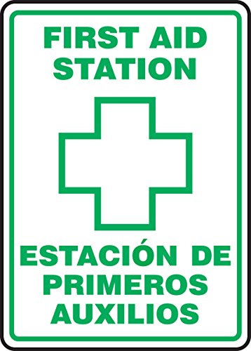 Signe bilingue First Aid Station Accuform en plastique rigide
