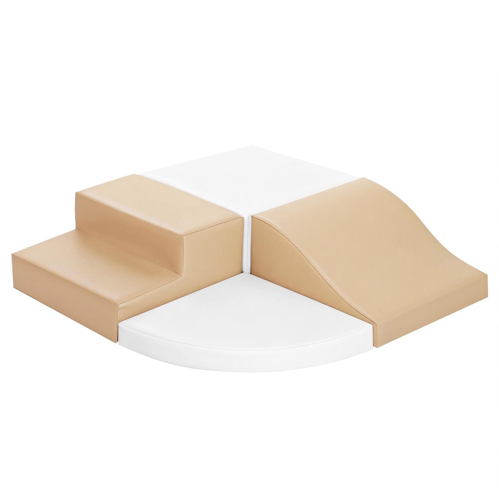 JungleDove 4-Pieces Climbing Toys for Toddlers: PU Leather Soft Play Set - Foam Climbing Blocks for Crawling and Sliding, Indoor Playground for Kids (White-Coffee Color)