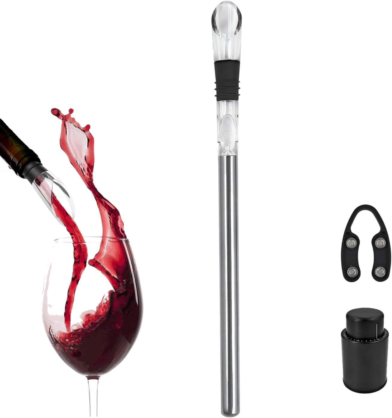 Samuelworld Wine Chiller Set Stainless Steel Wine Aerator Pourer with Foil Cutter