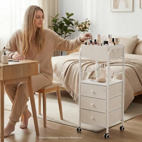 2-in-1 Makeup Organizer Cart with Removable Travel Cosmetic Bag, 5 Tier Rolling Makeup Cart on Wheels with Drawers, Floor Cosmetic Display Cases Holder for Vanity Skincare Perfume Nail Polish Storage by JINGHUAFurry - Image 7