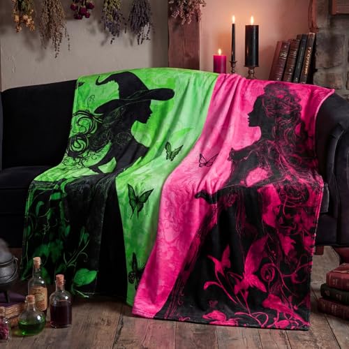 Tingjoo Pink and Green Blanket Princess Witch Throw Blanket for Women 50 x 60 Inches Double Sided Coquette Witchy Crown Decor Soft Flannel Gift for Sofa Couch Home Bed Birthday Decor (Princess Witch)
