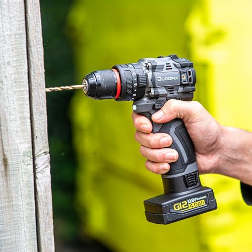Durofix G12 Akku-Bohrmaschine, 50Nm Kombi-Bohrschrauber, 1.800RPM 2-Gang bürstenloser Motor, 20+3 Drehmomenteinstellungen, 3/8 Bohrfutter und LED-Licht, 1 x 12V 4.0Ah Akku, Ladegerät und Tragetasche