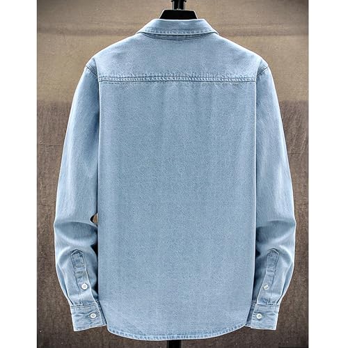 Men's Denim Long Sleeve Shirt Cotton Work Button Pocket Shirts Lapel Collar Regular Fit Jean Jacket2