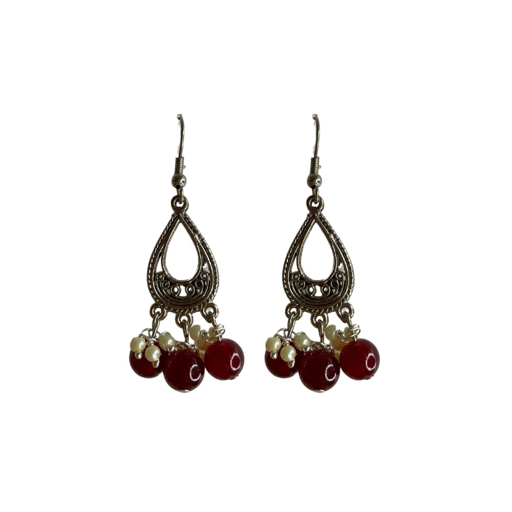 Oxidised Silver Chandbali Earrings with Maroon White Accents for Women and Girls | 1 pair | Handmade and Unique (B0DG2YPV6Q) Amazon Price History, Amazon Price Tracker