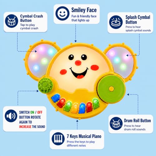 Image of GRAPHENE 2 in 1 Musical Drum Piano Educational Toy for Kids (1-3Year Old) Baby Toddlers Keyboard Flashing Lights Musical Drum Sound Songs Multicolor Instrument Fun Learning Toy Boys Girls