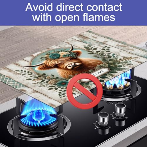 Image of HOMETITUTE Highland Cow Welcome Stove Cover 28x20 Diatomite Mat | Electric stove decoration