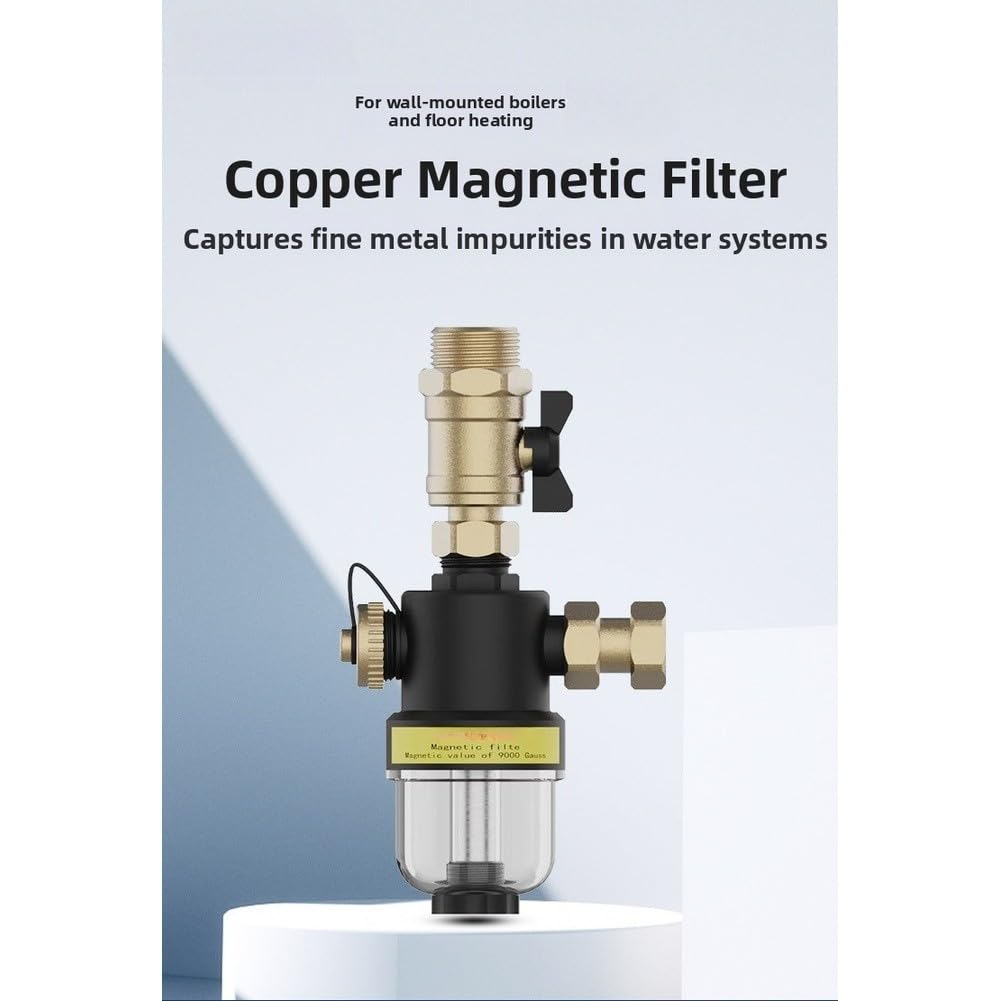 Sistema de calefacción DN25 Filtro magnético de 2,5 cm, montaje en pared para prefiltro de caldera, óxido y sedimentos de manera eficiente