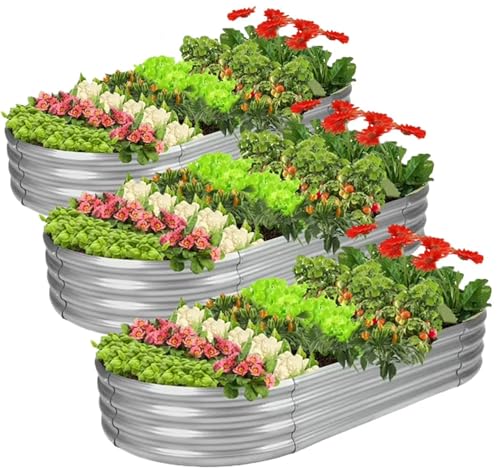 Colorfulbeetle Galvanized Raised Garden Bed Kit, 3Pcs 4ft Planter Raised Garden Boxes...