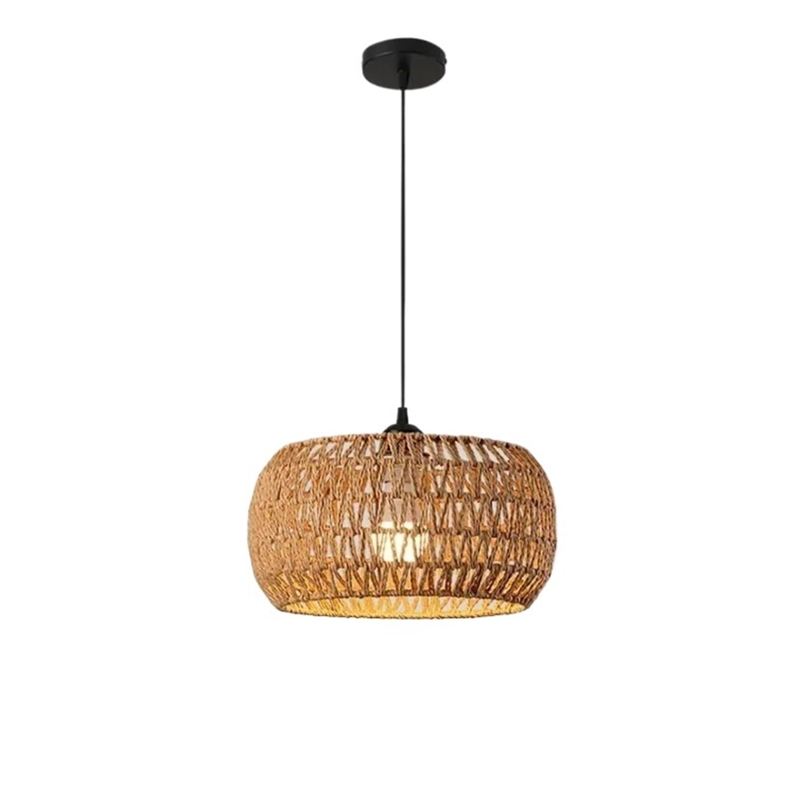 Bdfjeds Color 1 Pendant Lights Shade Home Decor Rattan Hanging Lamps Rustic Handwoven Rope Lampshade Pendant Lights-Drum Shape-Hollow Design-E26/E27 Base