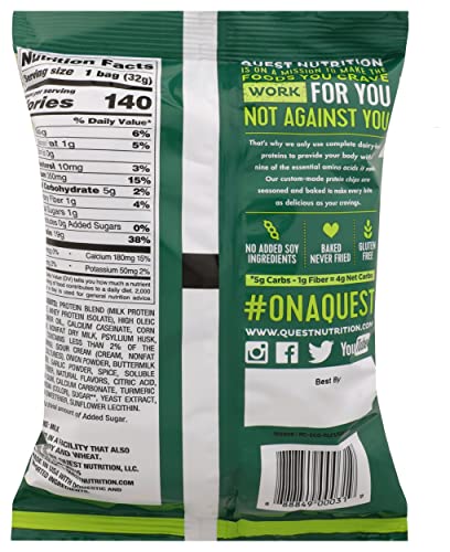 Image of Quest Nutrition Protein Chips, Sour Cream & Onion, 21g Protein, 3g Net Carbs, 130 Cals, 1.2oz Bag, 1 Count, High Protein, Low Carb, Gluten Free, Soy Free, Potato Free