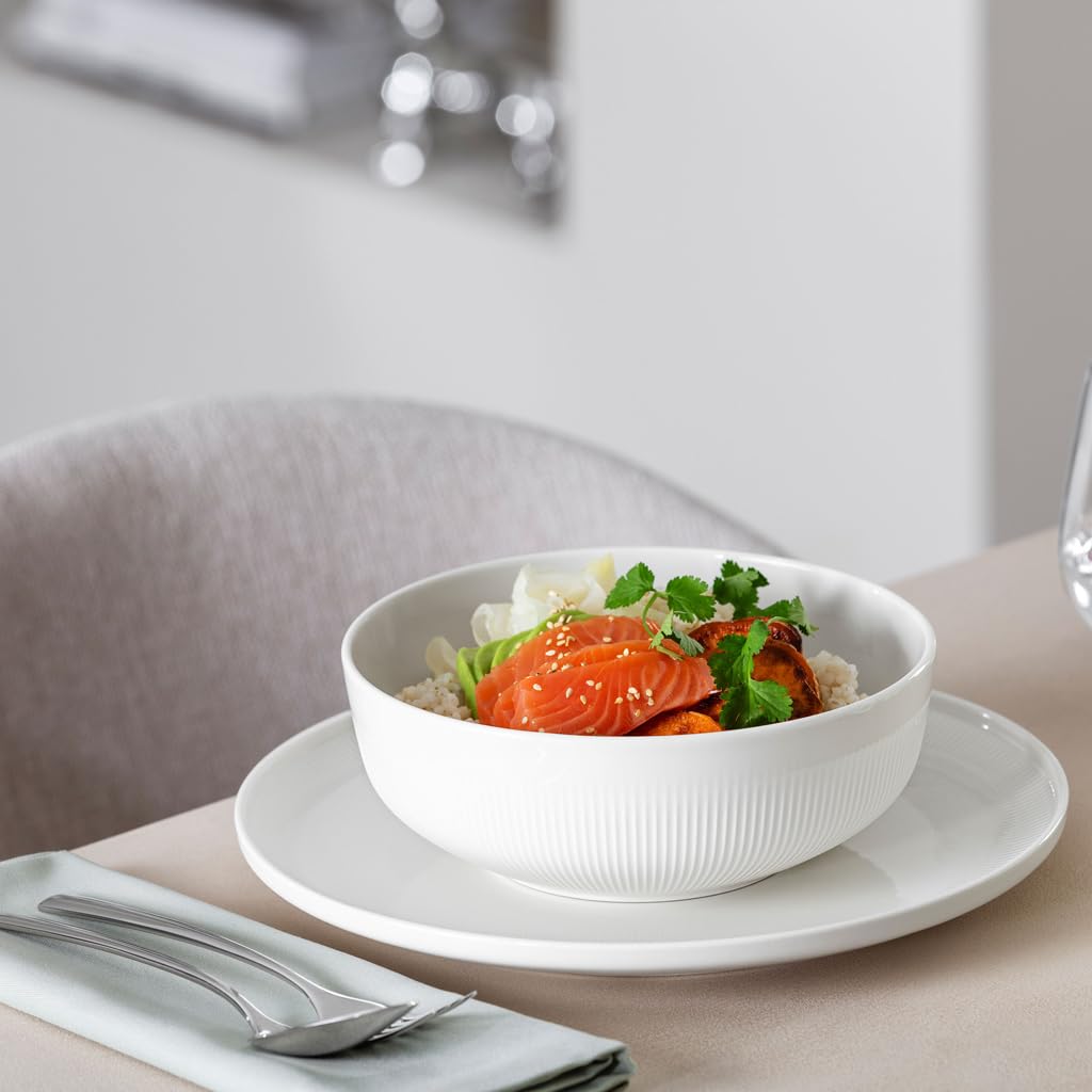 Villeroy & Boch Afina Porcelain Salad Bowl, Small, Modern Coupe Shape, 1L, White, Made in Germany, Stackable - Image 4