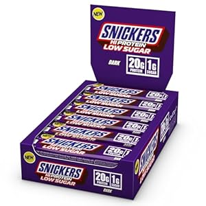 Snickers – HI Protein Bars | Low Sugar Bars, Only 1g of Sugar per bar, Dark Chocolate, 12 x 57g Pack, 20g Protein