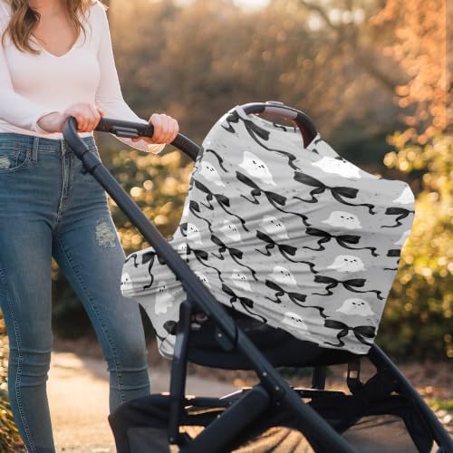 Image of Halloween Car Seat Cover Baby Carseat Cover Boy Girl, Ghost Bow