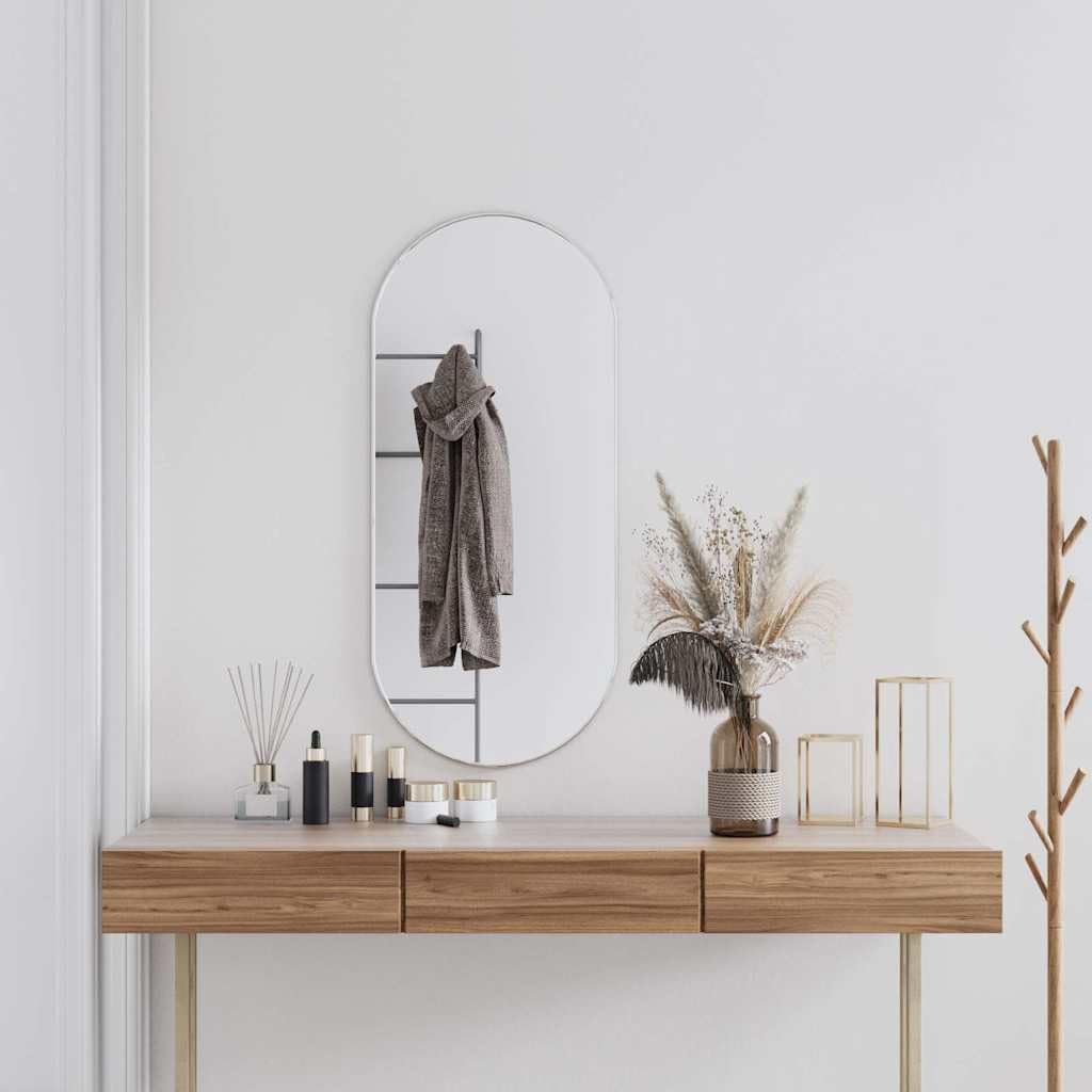 Wandspiegel silbern oval 100x45 cm mit PVC-Rahmen, Glas 4 mm, für Badezimmer Schlafzimmer Wohnzimmer Flur, Montage an Wand, klarer Kosmetikspiegel für Deko und Rasur