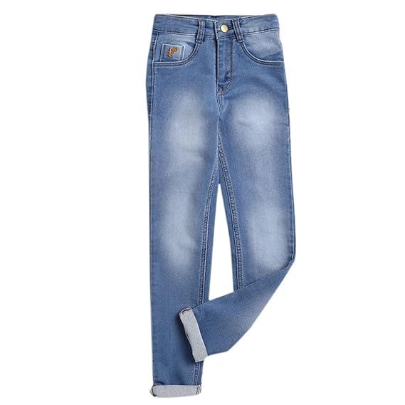 Hopscotch Boys Cotton Faded Denim Jeans in Blue Color
