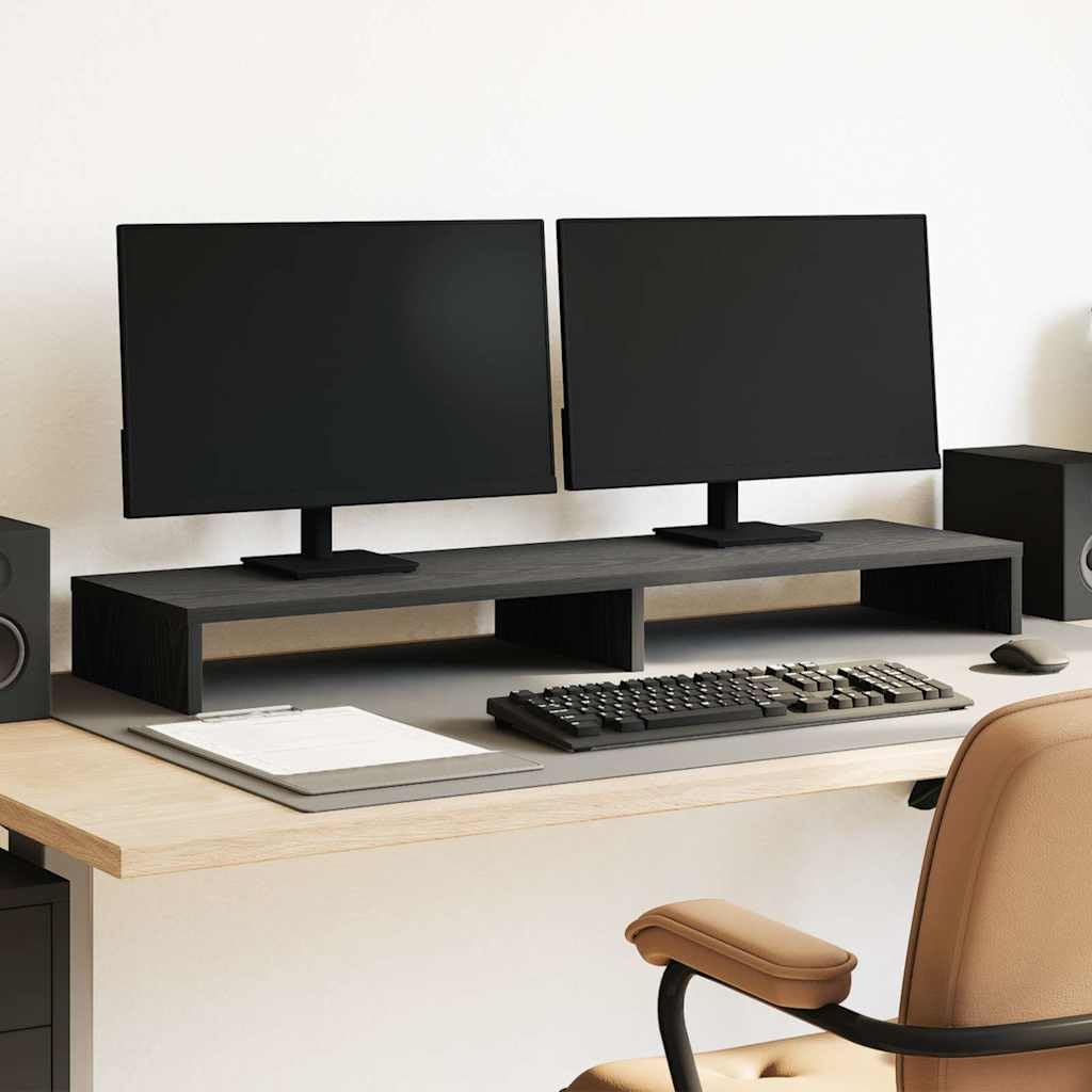 Supporto per monitor nero, effetto rovere, 100 x 27 x 10 cm, in legno per postazione di lavoro ergonomica, regolabile in altezza, portatile, con organizer, ideale per casa, ufficio, gaming e