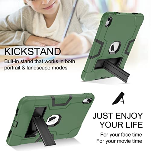Bentoben Ipad 10Th Generation Case, Ipad 10.9 Inch 2022 Case, Heavy Duty 3 In 1 Rugged Shockproof Sturdy Kickstand Protective Tablet Cover For Ipad 10Th Generation 10.9 Inch 2022, Dark Green #TOP7