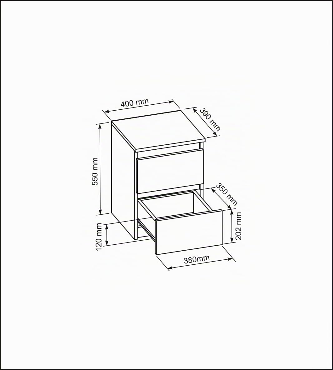 meble masztalerz Comodino 40 cm, 2 Cassetti, Bianco con Frontale Lucido | Moderno Comodino Piccolo 40x55x39 cm, Mobili Camera da Letto, Comodini Camera da Letto Moderni