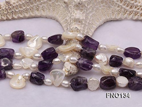Miniatura 5 de JYX Pearl Joyería 0.354x0.512 in Collar de perlas y perlas blancas irregulares de amatista irregular púrpura y perla blanca, Perla, Perla