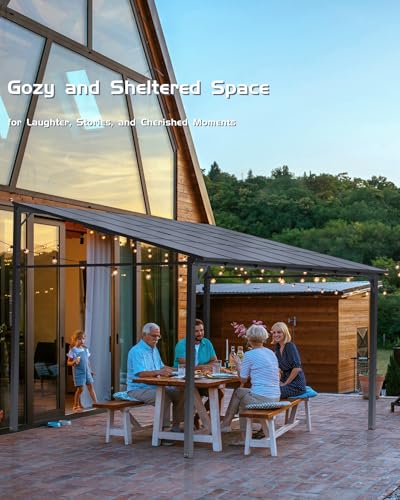 10'x 12' Lean to Gazebo, Hardtop Wall Pergola with Polycarbonate Roof, Aluminum Frame Mounted Gazebo for Lawn Patio Deck Yard and Party
