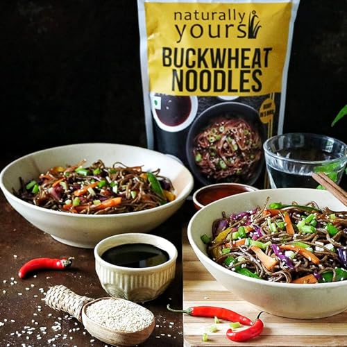 Image of Naturally Yours Buckwheat Soba Hakka Noodles | Kuttu Atta & Whole Wheat | No Maida, No Onion No Garlic, Jain Friendly, Vegan, Preservative Free | Tastemaker Inside | Healthy Noodles | 180g Pack