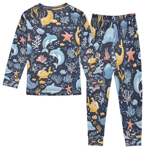 Pajama Sets Long Sleeve Sea Animals Pattern Soft Comfy Sleepwear 2 Piece PJS 3-8T3