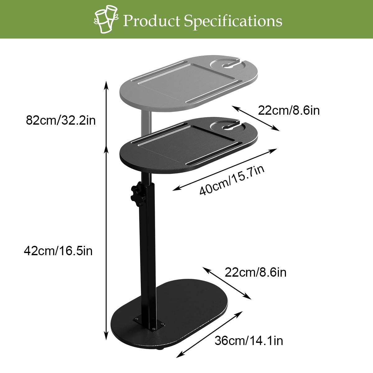 Comodino Industriale Regolabile - Tavolino Da Letto Con Vassoio Bambù, Altezza 43-78cm - Foto 11
