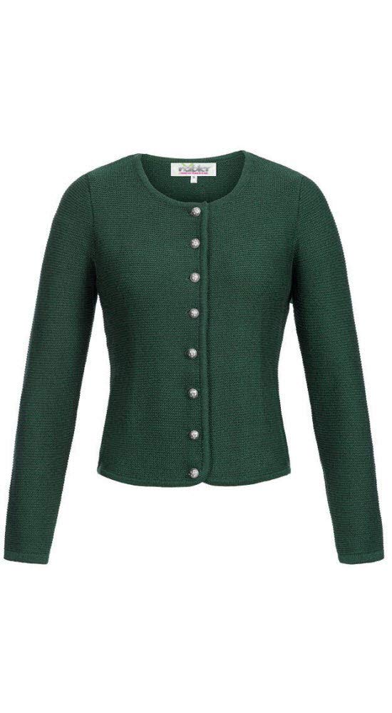 Nübler - Trachtenjacke Damen - Strickjacke Damen im Landhausstil, taillierter Schnitt mit Knöpfen Silber - Moderne bayrische Tracht, ANNI