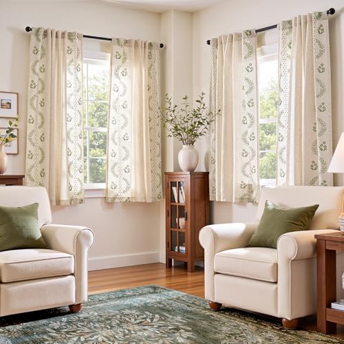 Image of jinchan Floral Linen Curtains 63 Inch Farmhouse Back Tab 4 Panels