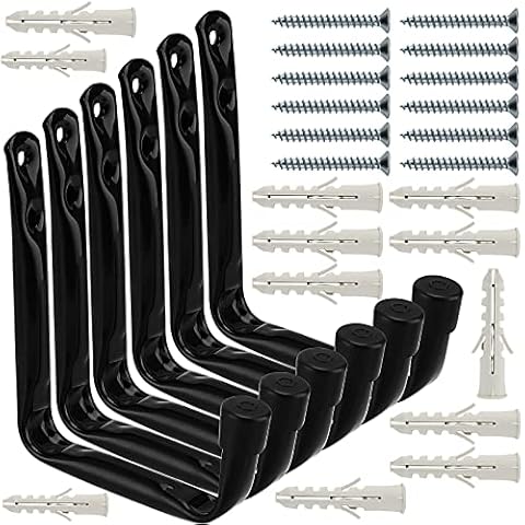 MUKLEI 6 Pack 11.5 x 10cm Garage Hooks, Heavy Duty J Hooks, Wall Mount Utility Hooks Hanging Storage Organiser Hangers for Tools, Bikes, Ladders, Black Cover