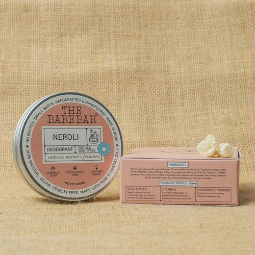 Image of The Bare Bar Neroli Deodorant - 100 gm | Citrus Fragrance| Odor & Sweat Control | Gentle, Natural formula and Chemical free|Good for all skin types | Travel Mini Size Solid Deodorant for Men & Women