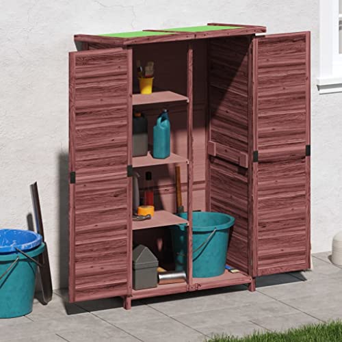 Gecheer Garden Shed Wooden Garden Tool Shed, Outdoor Garden Storage Shed, Gardening Tool Storage Garden Storage Furniture Mocha 83x57x140 cm Solid Wood Pine Garden Shed