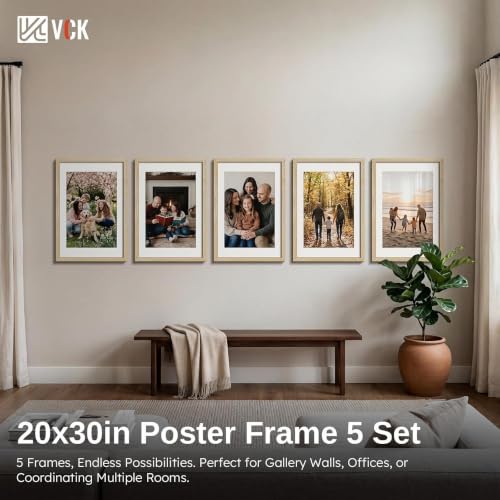 Image of VCK 20x30 Poster Frame 5 Pack, Natural Wood, 16x24 Mat, for Gallery Wall