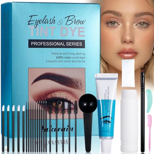 Tinte de Cejas y Pestañas 2 en 1,Tinte Cejas,Kit de Colores para Cejas y Pestañas,Resultado Natural,10 Aplicaciones Rápidas y Fáciles para Principiantes,para Uso Doméstico de Salón,Color café