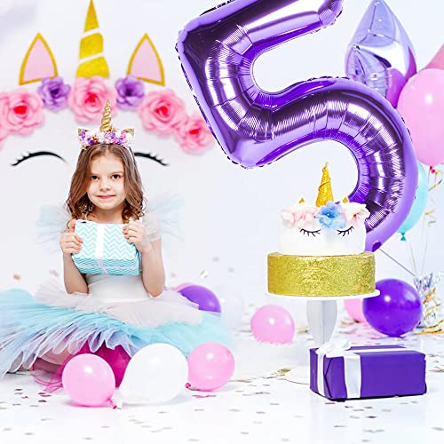 Image of 40 Inch Purple number Helium Foil Birthday Party Digit Balloons (Purple 5)