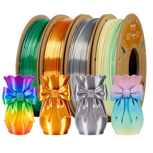 Image of ERYONE Silk PLA Filament 3D Printer 1.75mm + /-0.03 mm, Shiny Silk Filament PLA Bundle 250g*4 Spools, Liquid Gold, Silver, Rainbow Mountain Mirage, Matte Macaron