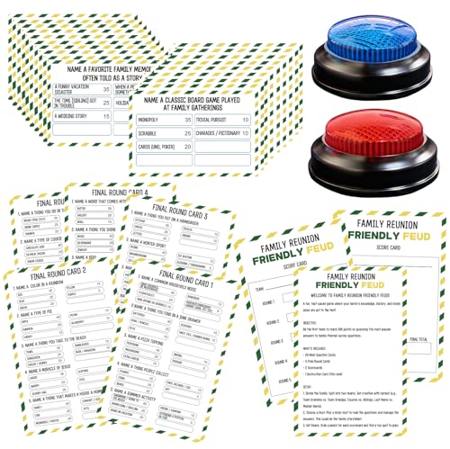 IIDEA Family Friendly Feud Card Game with 2 Answer Buzzers Family Reunion Game Night Fun Trivia Quiz for Holiday Gathering Party Office Class Groups Team Building