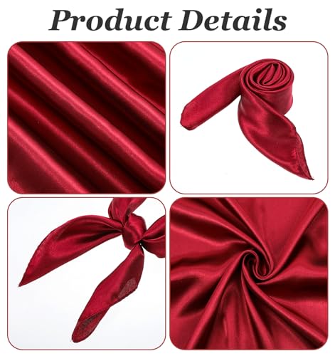 2Pcs Red Neck Scarf for Women, Red Hair Scarf 23.6" Square with Polyester Feeling, Satin Bandana for Costume Party, Church & Fashion Accessories3