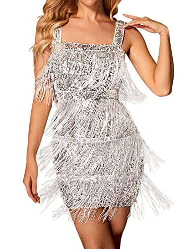 Image of Madam Uniq Women Tassel Formal Dress Strap Sequin Mini Elegant Evening Prom Party Club Dance Gown
