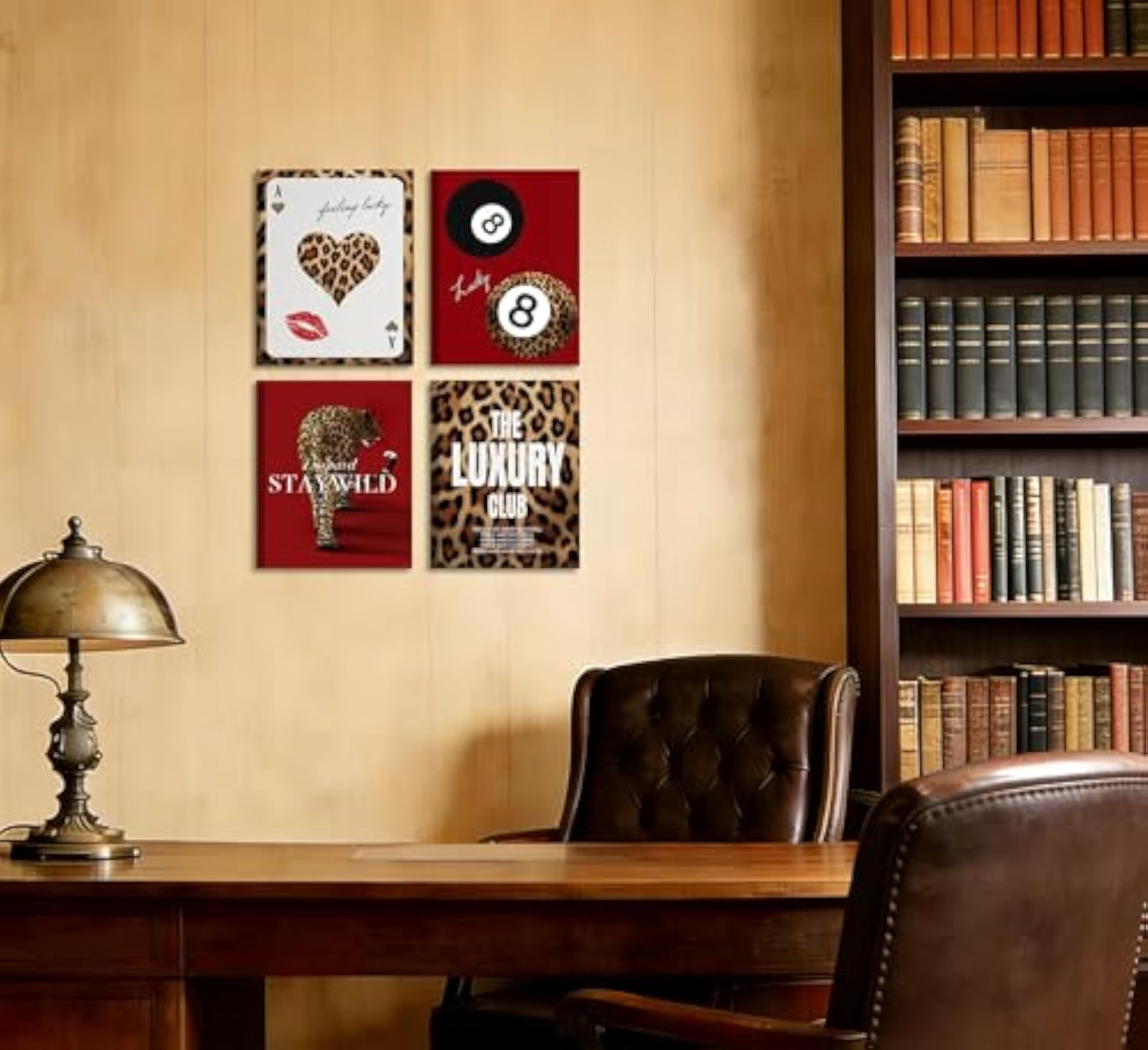 4Pcs Red Trendy Leopard Canvas Wall Art, Wild Cheetah Decor