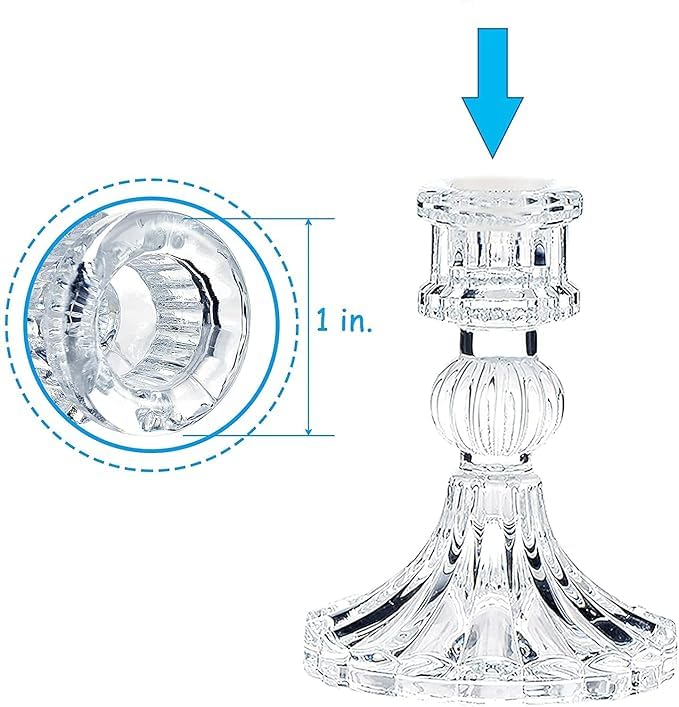 Image of Glass Candle Holder - Taper Candlestick Holders, Decorative Candle Sticks Set of 2, for Formal Events, Wedding, Church, Fall, Holiday DeCor, Table Centerpiece Decoration
